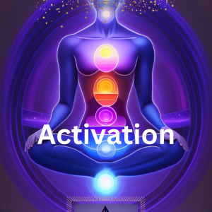 Activate Your Merkaba E-book cover, purple, indigo with 7 chakras sitting atop a merkaba